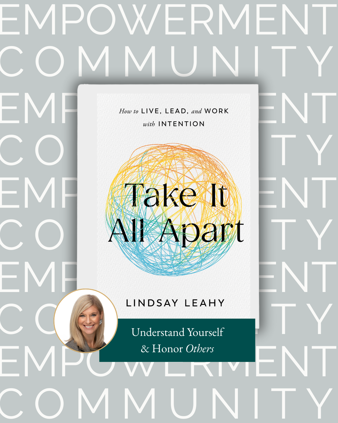 Cover of the book Take It All Apart with the words "Empowerment Community" repeated in the background