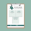 A worksheet outlining the stop, start, continue feedback process held on a clipboard