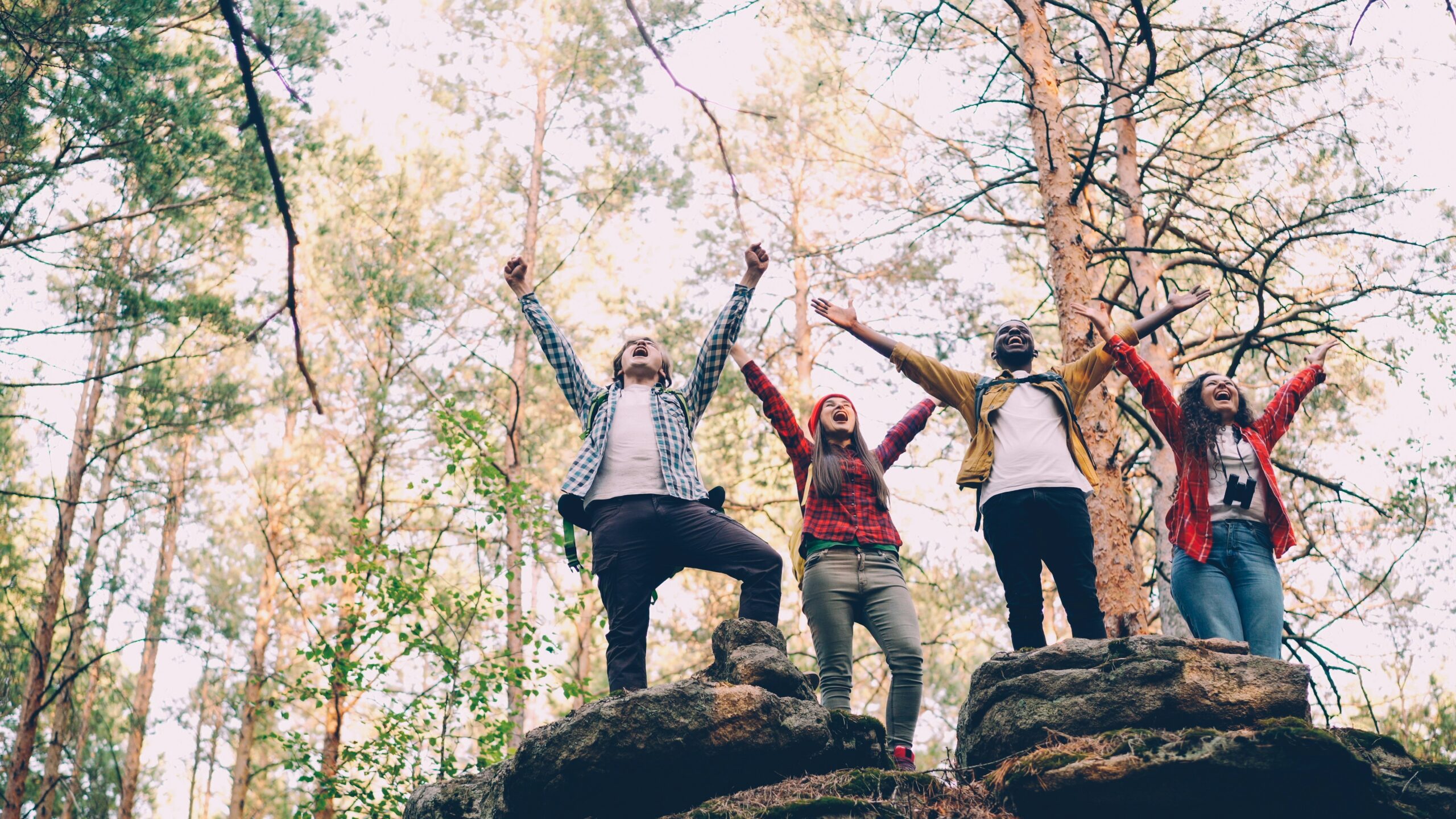 Group of people celebrating their hike.
