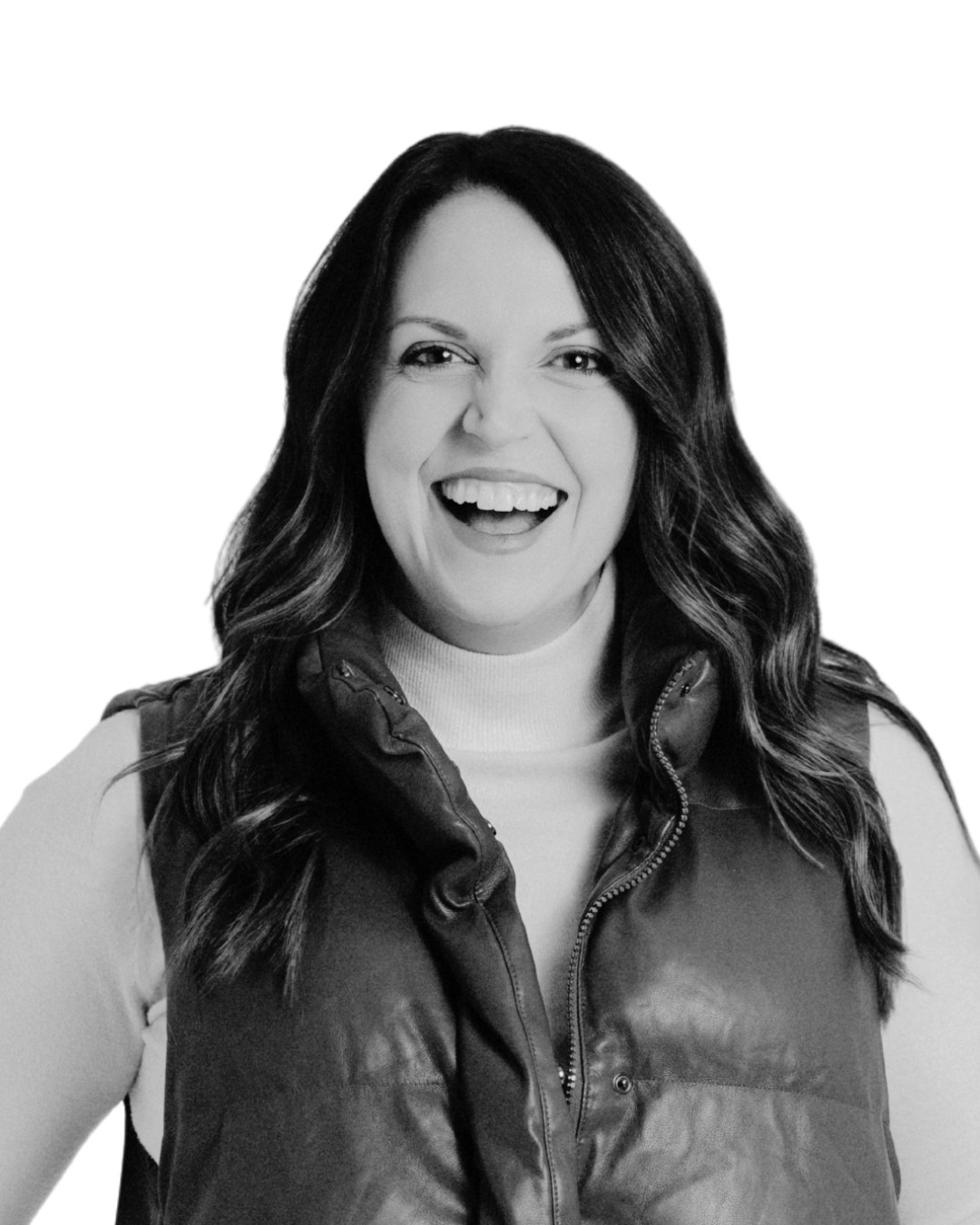 Molly Knuth looking direct to camera mid-laugh.